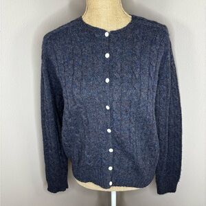 Vintage Susan Bristol Navy 100% Shetland Wool Knit Cardigan Sweater Size Large